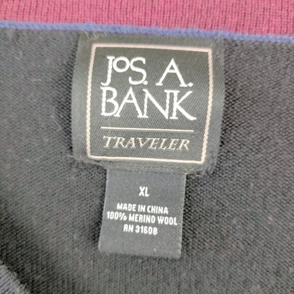 Jos A Bank Mens Argyle Sweater Size XL Black Red Merino Wool Traveler Academia - Picture 5 of 13